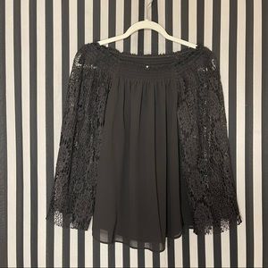 NANETTE LEPORE Black Off Shoulder Top With Lace Sleeve Size S